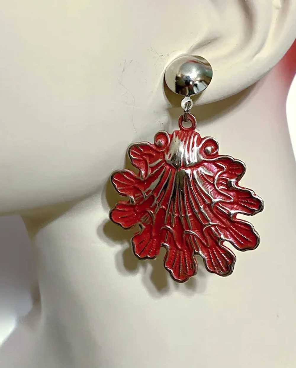 Red Earrings, Vintage Earrings, Enameled, NOS, Ma… - image 3