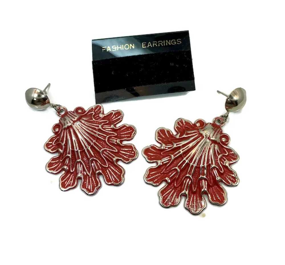 Red Earrings, Vintage Earrings, Enameled, NOS, Ma… - image 4