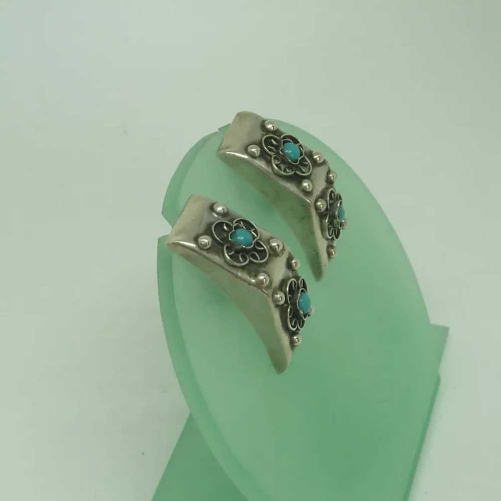 Sterling Silver Turquoise Stone Screw On Earrings - image 3