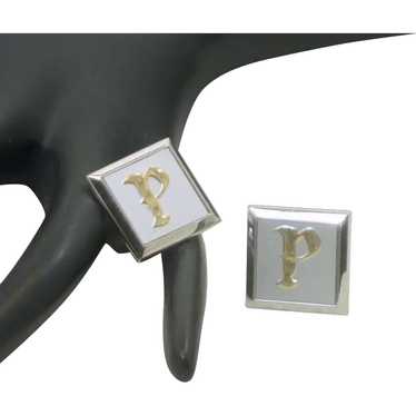 P Script Initial Silver Toned Swank Cufflinks Cuf… - image 1