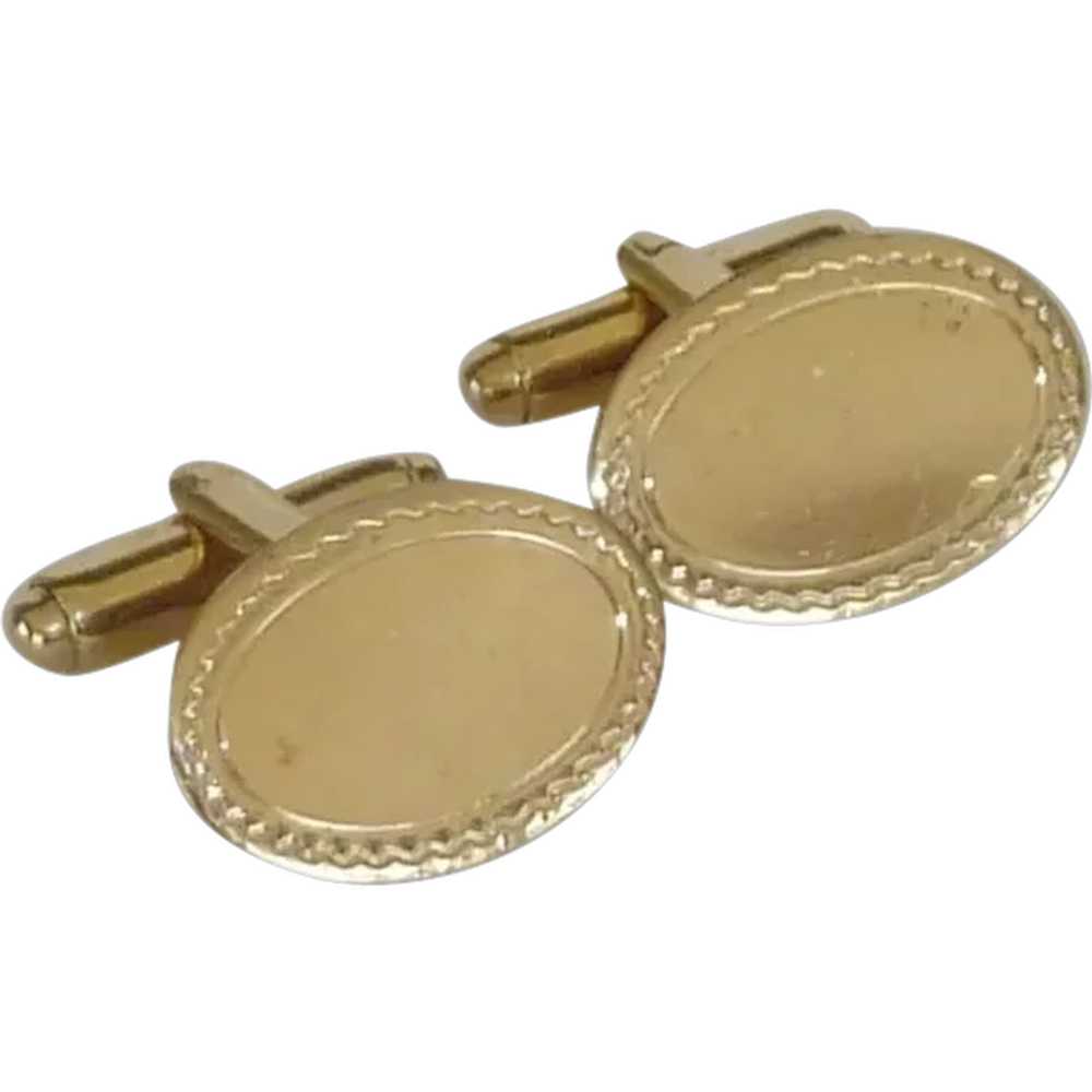 Gold Tone Oval Engravable Cuff Links Cufflinks - image 1