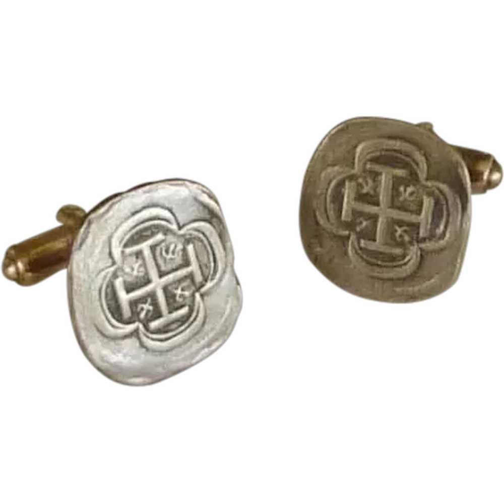 Old Silver Tone Coin Cuff Links Cufflinks - image 1