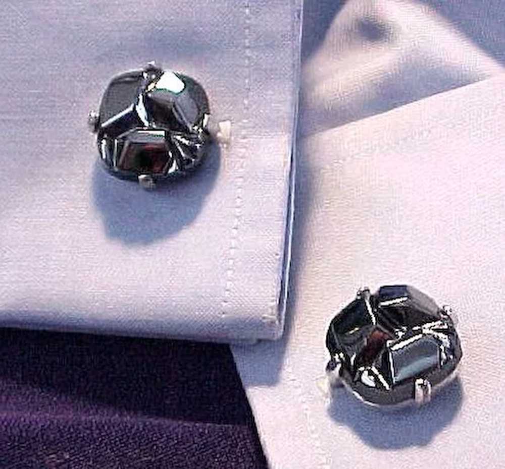 Chunky Black Hematite Silver Tone Set Cufflinks C… - image 2