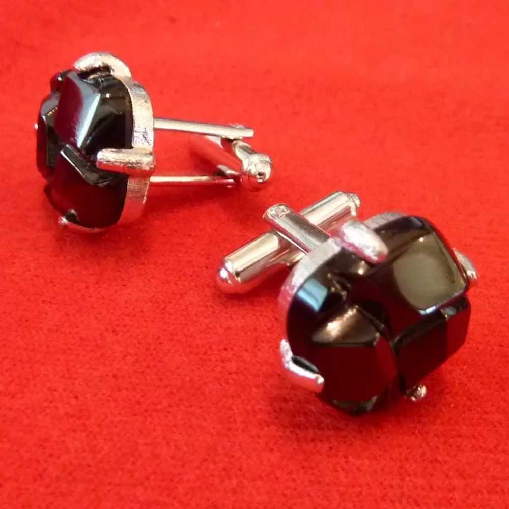 Chunky Black Hematite Silver Tone Set Cufflinks C… - image 6