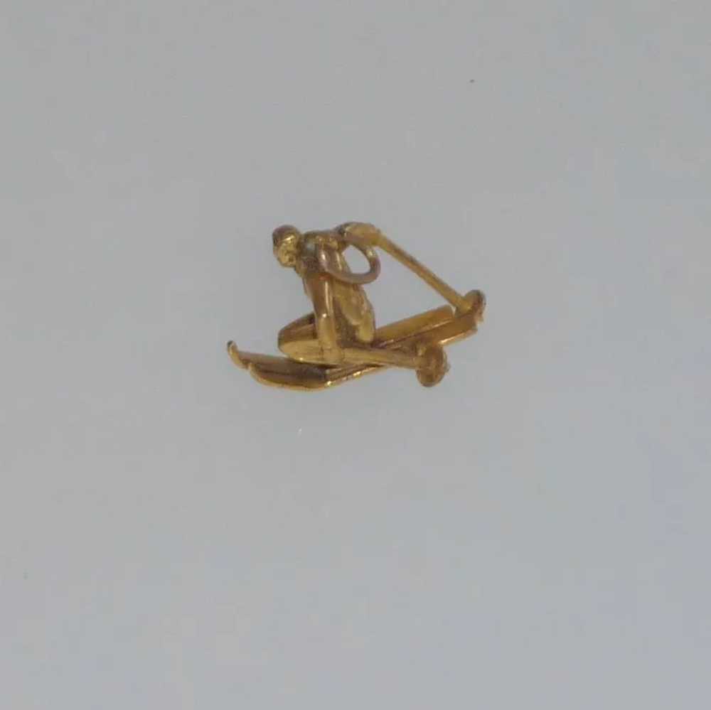 Gold Tone Snow Skier Bracelet Charm - image 2