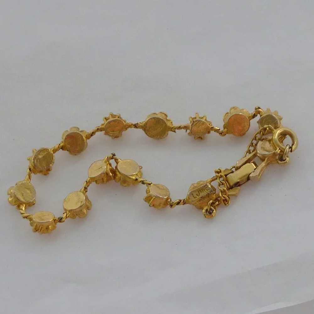 LJM Signed Gold Tone Rhinestone and Daisy Bracelet - image 2