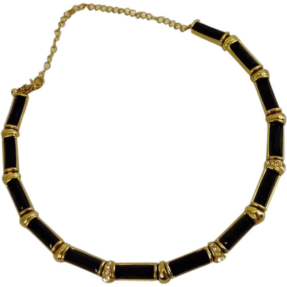 Black and Gold Tone Choker Necklace - image 1