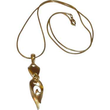 Large Drop Pendant Gold Tone Snake Rope Necklace - image 1