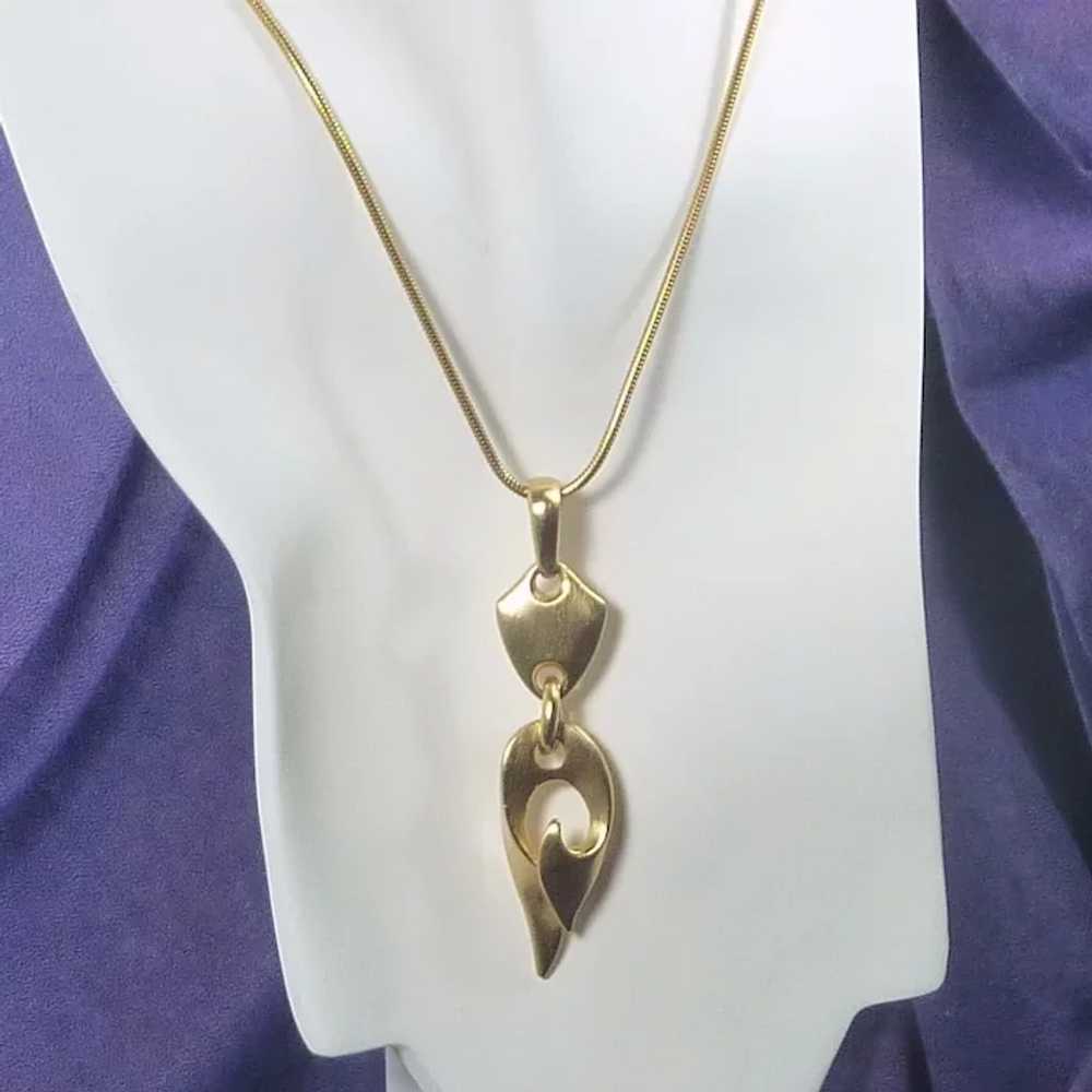 Large Drop Pendant Gold Tone Snake Rope Necklace - image 2
