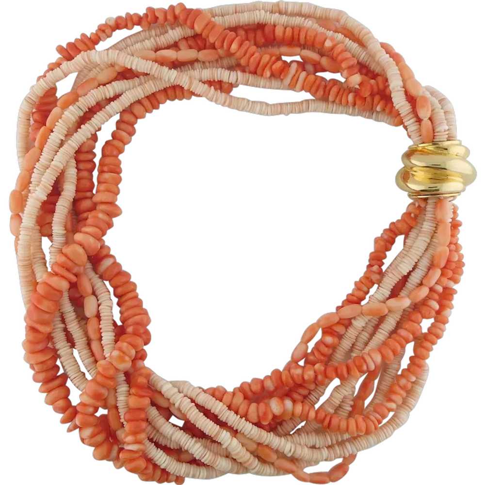 Vintage Estate 10-Strand Natural Coral Beads Tors… - image 1