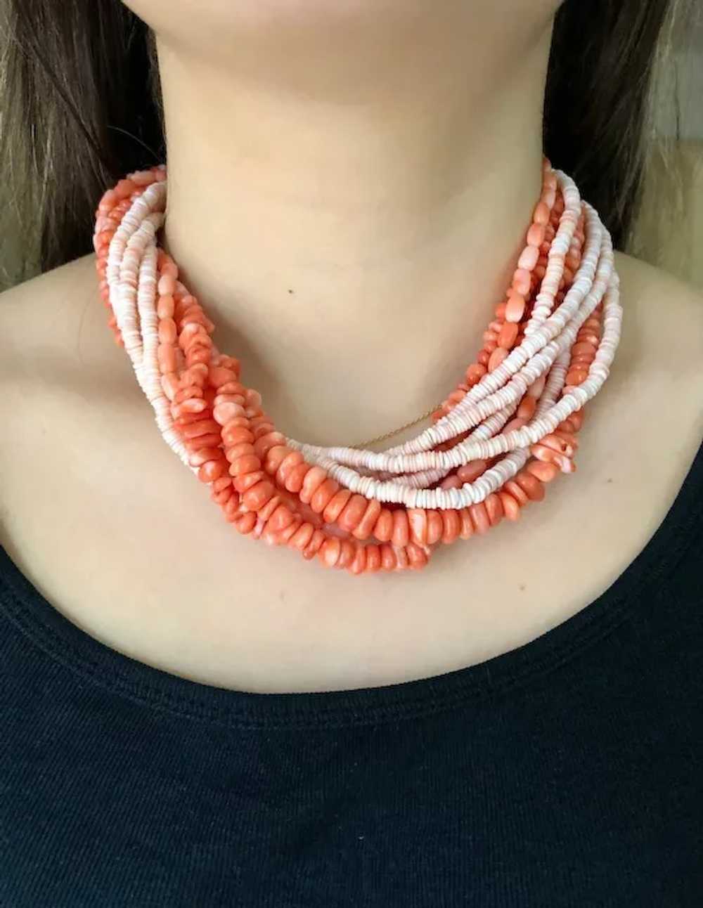 Vintage Estate 10-Strand Natural Coral Beads Tors… - image 2