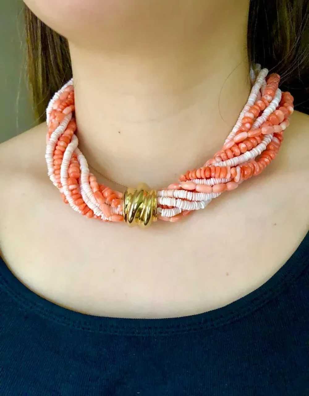 Vintage Estate 10-Strand Natural Coral Beads Tors… - image 3