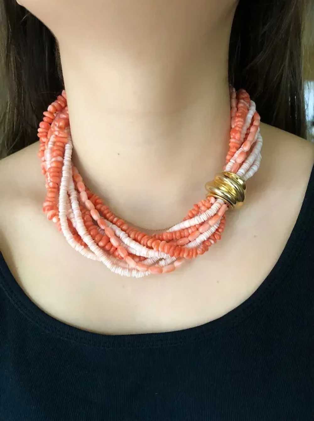 Vintage Estate 10-Strand Natural Coral Beads Tors… - image 4