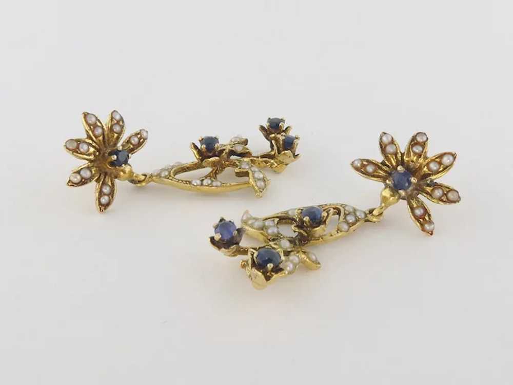 Vintage 14K Yellow Gold, Seed Pearl & Blue Sapphi… - image 4