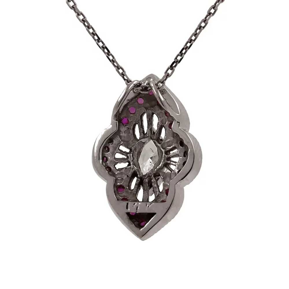 Art Deco Marquise Diamond Ruby Filigree Pendant 1… - image 3