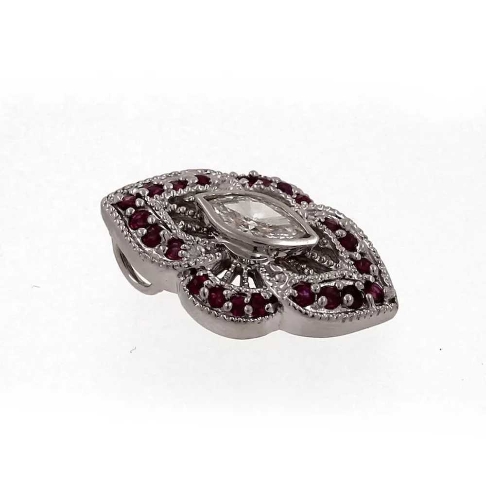 Art Deco Marquise Diamond Ruby Filigree Pendant 1… - image 4