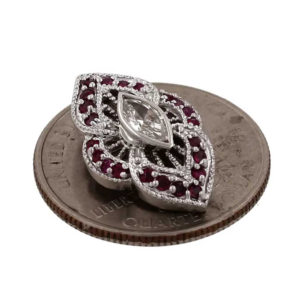 Art Deco Marquise Diamond Ruby Filigree Pendant 1… - image 5