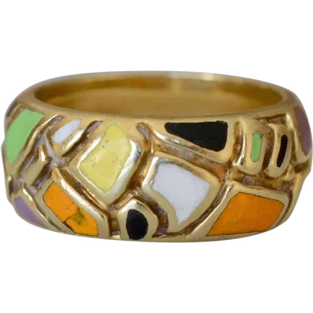 Martins 14K yellow Gold Enamel Mosaic Ring/Band - image 1