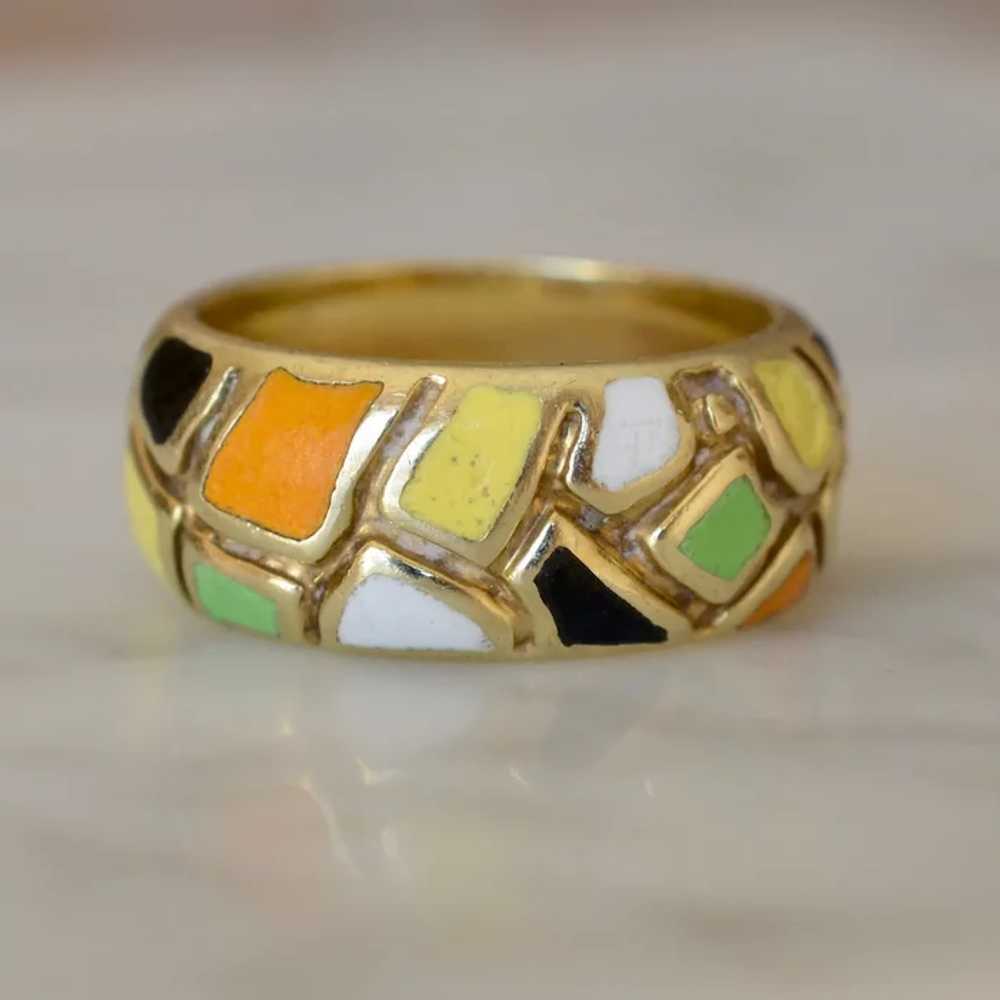 Martins 14K yellow Gold Enamel Mosaic Ring/Band - image 3