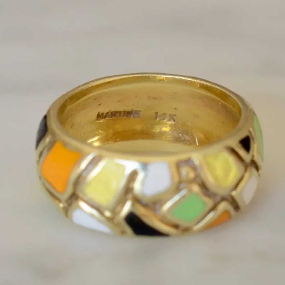 Martins 14K yellow Gold Enamel Mosaic Ring/Band - image 4