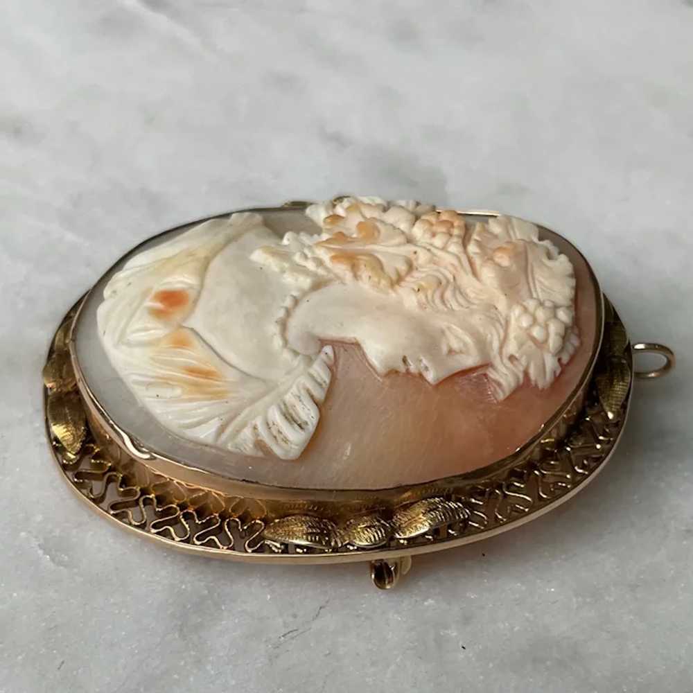 Vintage Art Deco 14K Yellow Gold Carved Shell Cam… - image 9