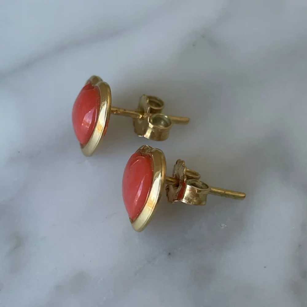 18K Yellow Gold Coral Heart Stud Earrings - image 4