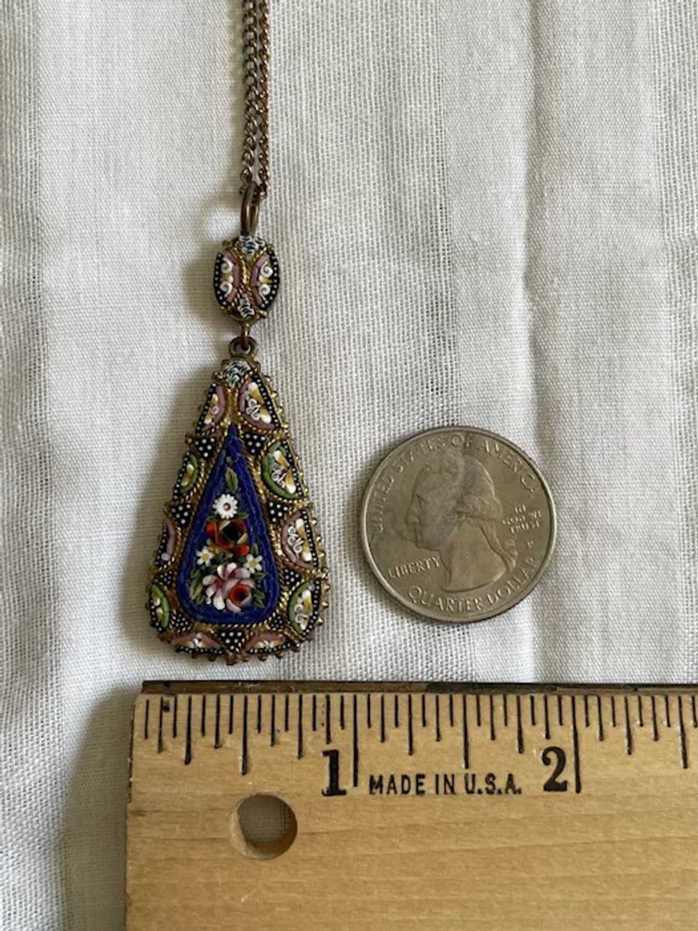 Early Italian Micro-mosaic Brass Pendant On Gold … - image 11