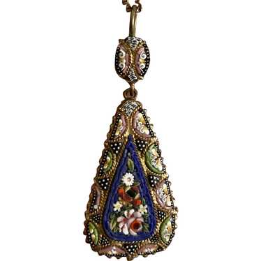 Early Italian Micro-mosaic Brass Pendant On Gold … - image 1