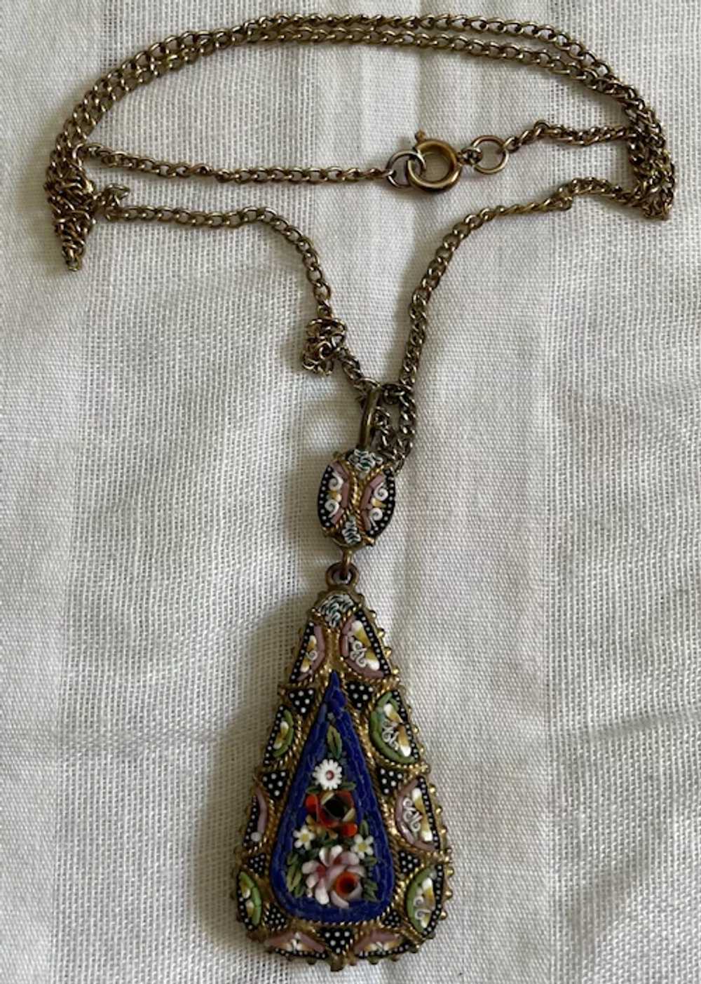 Early Italian Micro-mosaic Brass Pendant On Gold … - image 2