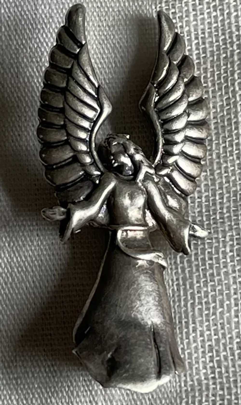 Vintage Sterling .925 Angel Pin Signed - image 2