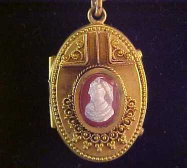 Antique Cameo Locket with Book Chain