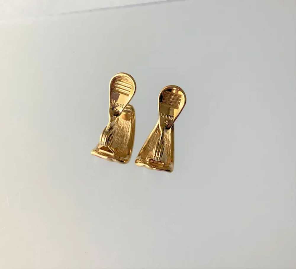 Monet Red Enamel Gold Tone Clip Earrings - image 4