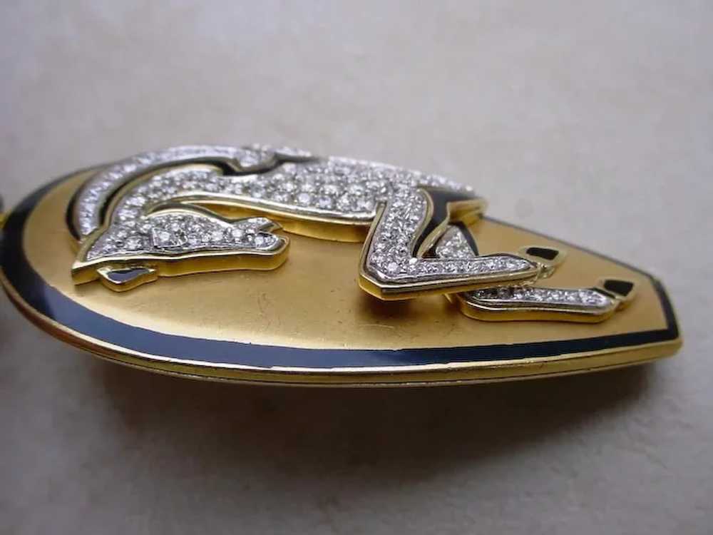 Beautiful 18K Gold Equestrian Motif Pendant, Enam… - image 2