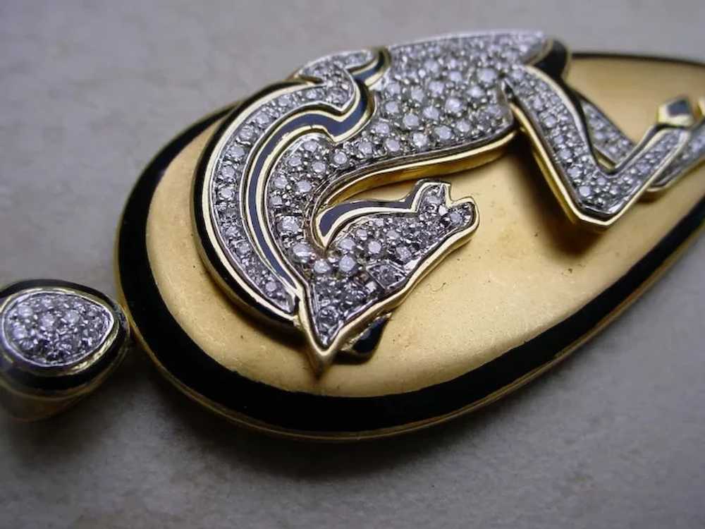 Beautiful 18K Gold Equestrian Motif Pendant, Enam… - image 4
