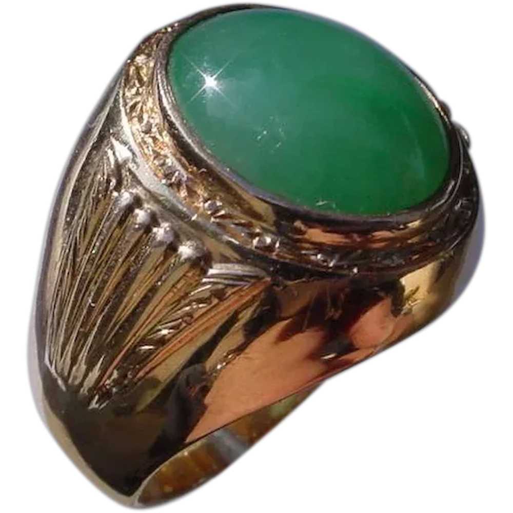 Vintage 14K Rose Gold Green Jadeite Ring - image 1