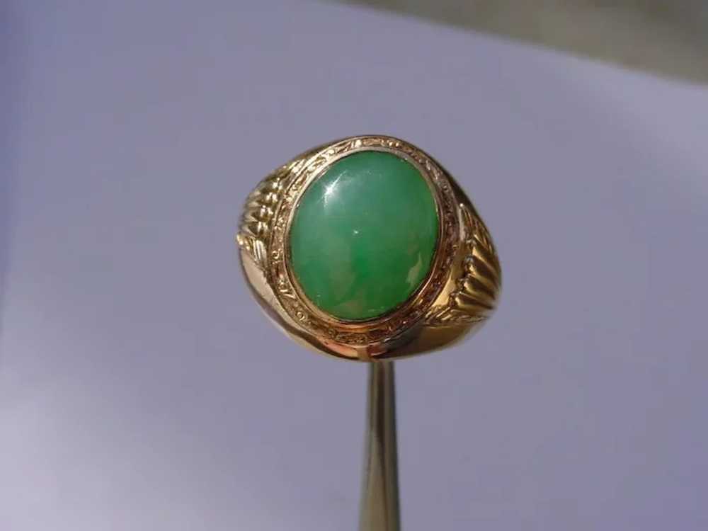 Vintage 14K Rose Gold Green Jadeite Ring - image 2