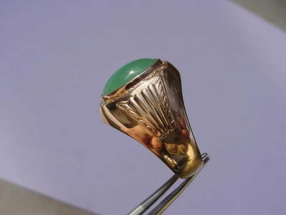 Vintage 14K Rose Gold Green Jadeite Ring - image 3