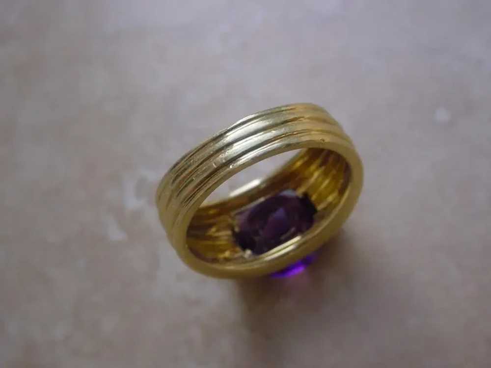 Beautiful 18K Gold Ring, 6.3 Carat Amethyst, 6 Di… - image 4
