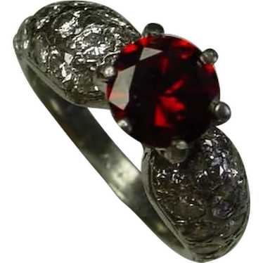 Beautiful Platinum Ring,1 Carat Red Garnet, 1.5 Ca