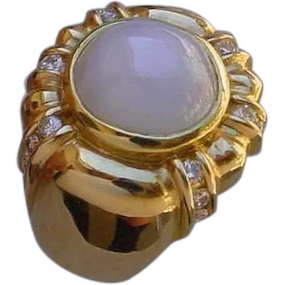 Gents 18K Gold Ring Set w/ 16 Carat Star Sapphire… - image 1