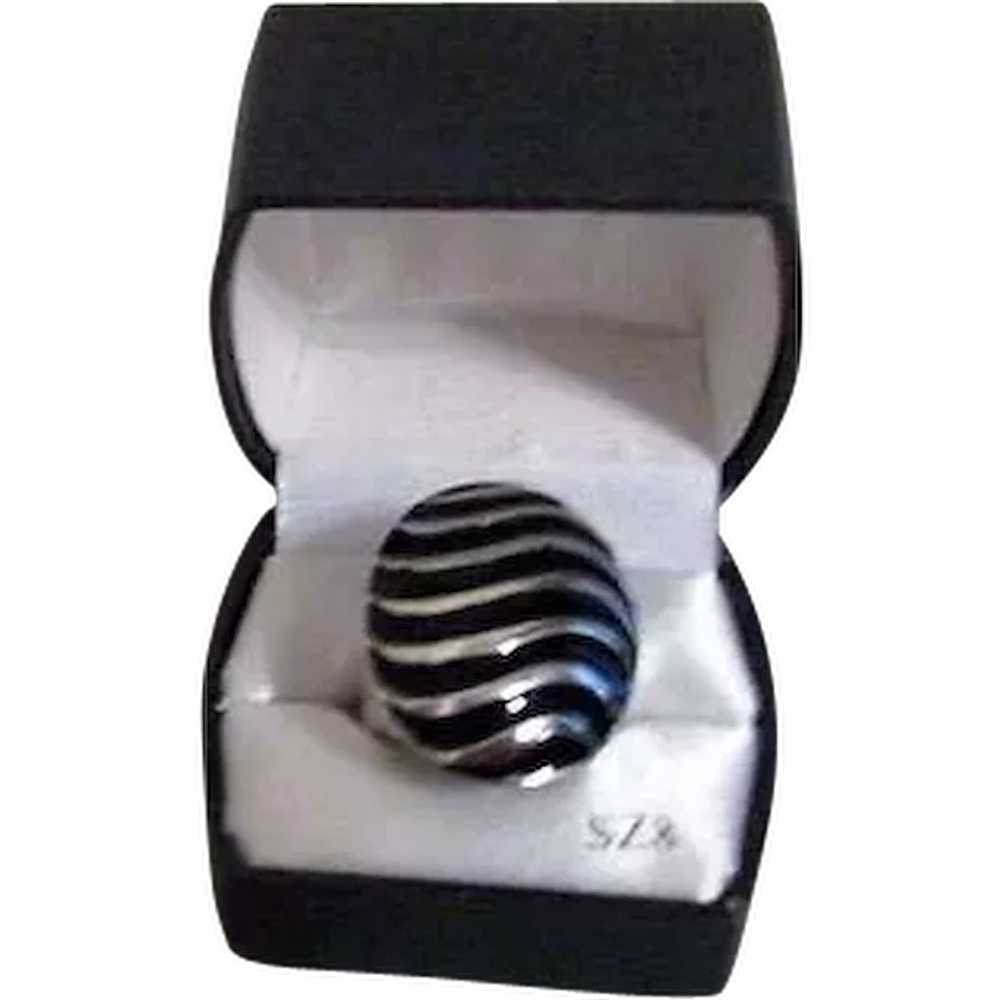 Silvertone and Black Large Ring - image 1