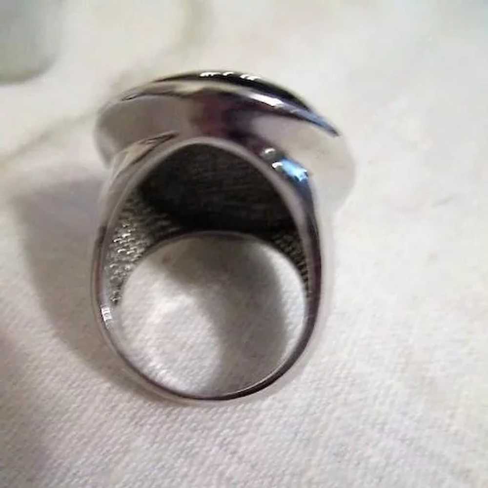 Silvertone and Black Large Ring - image 8