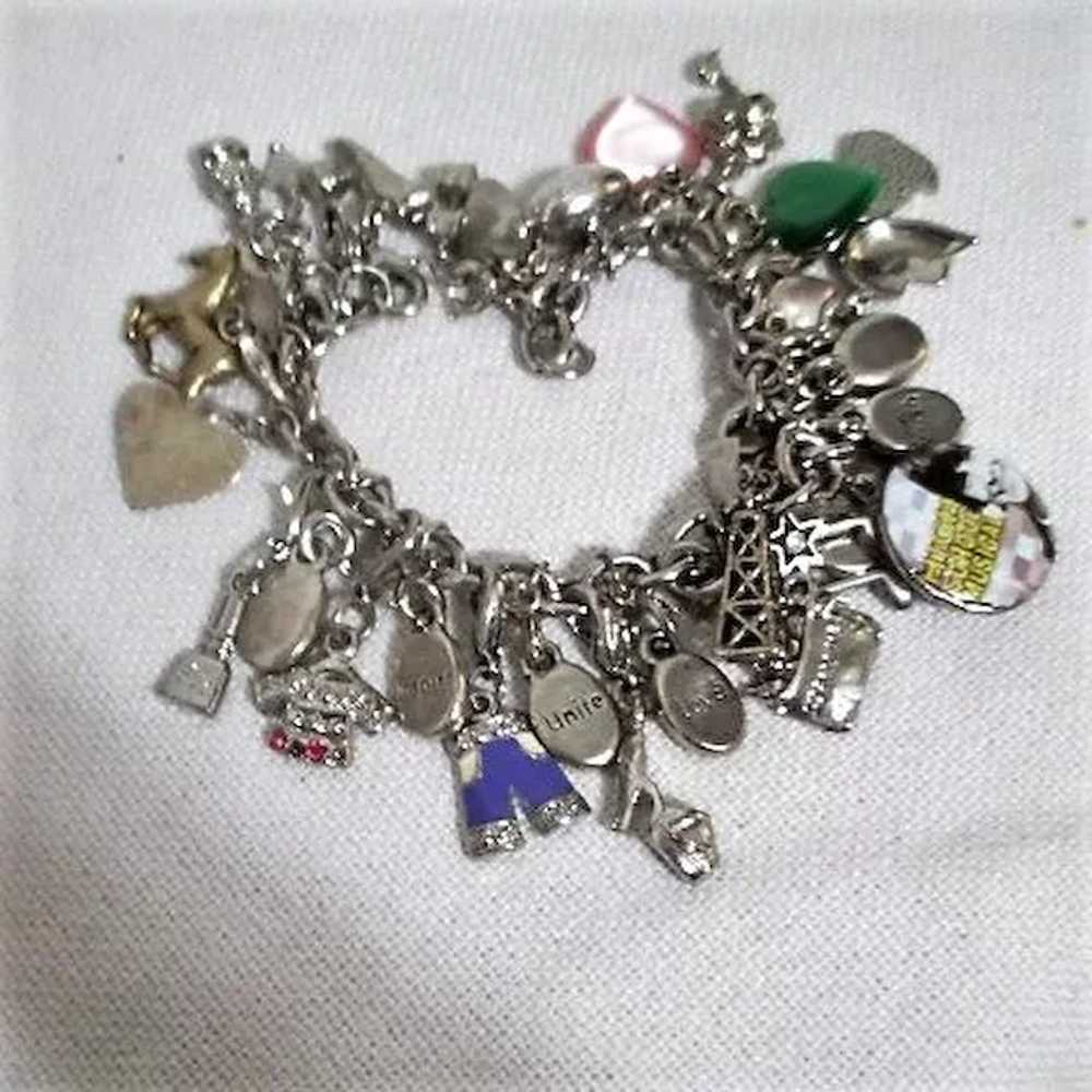 Silvertone Charm Bracelet with Many Assorted Char… - image 9