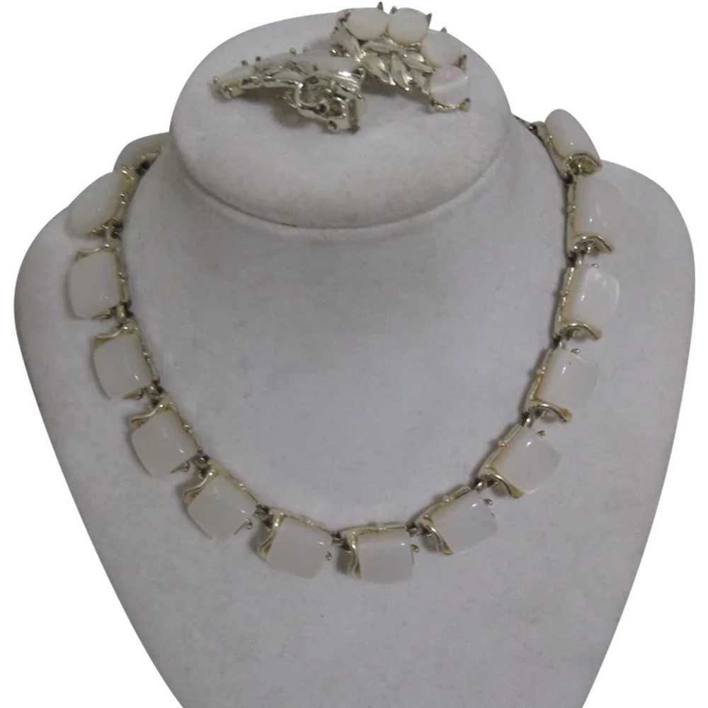 Unsigned Necklace Gold Tone with White Squares & … - image 1