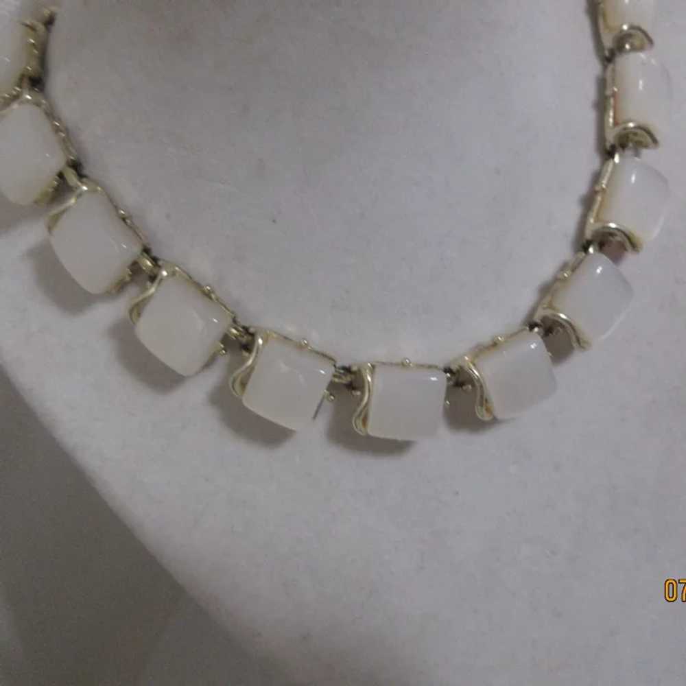 Unsigned Necklace Gold Tone with White Squares & … - image 2