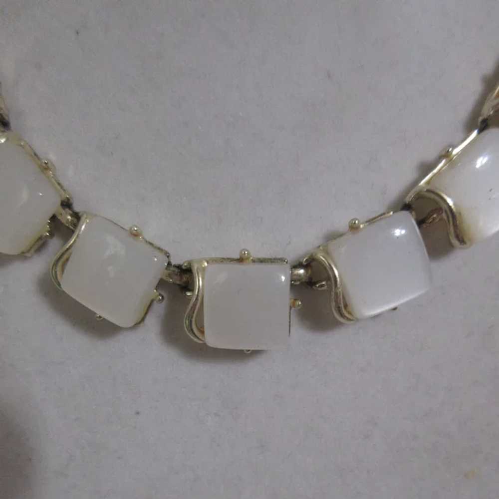 Unsigned Necklace Gold Tone with White Squares & … - image 3