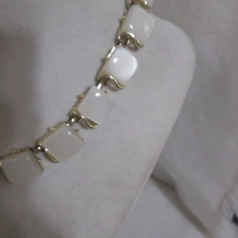Unsigned Necklace Gold Tone with White Squares & … - image 4