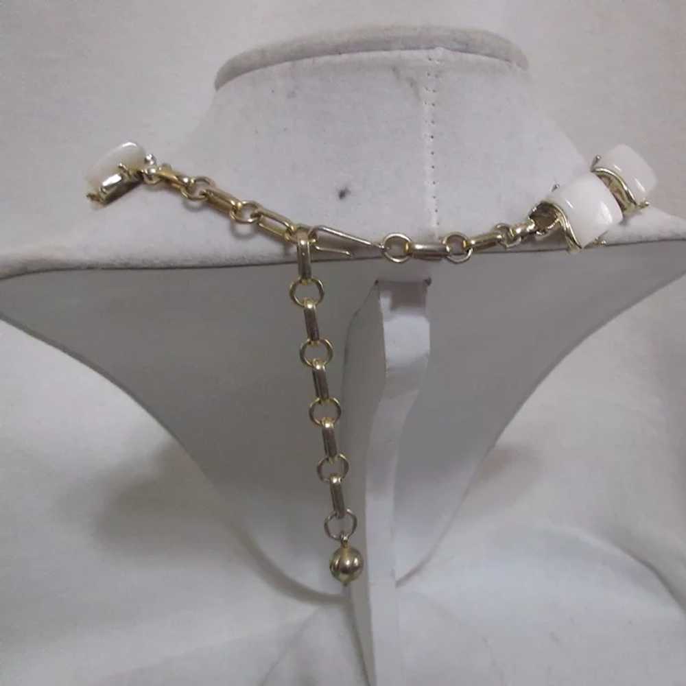 Unsigned Necklace Gold Tone with White Squares & … - image 7