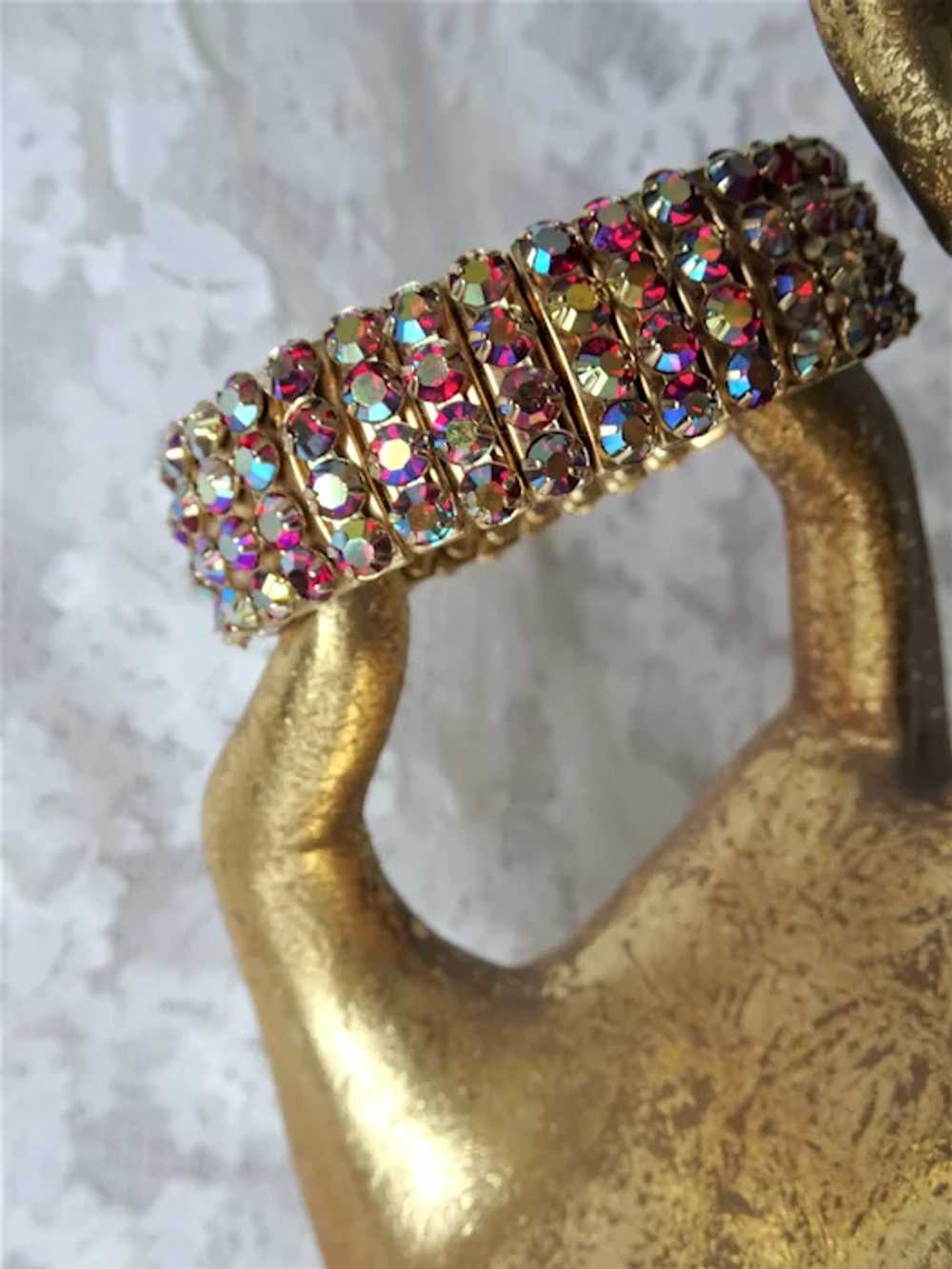 DAZZLING Vintage Bracelet, Red Aurora Borealis Gl… - image 2