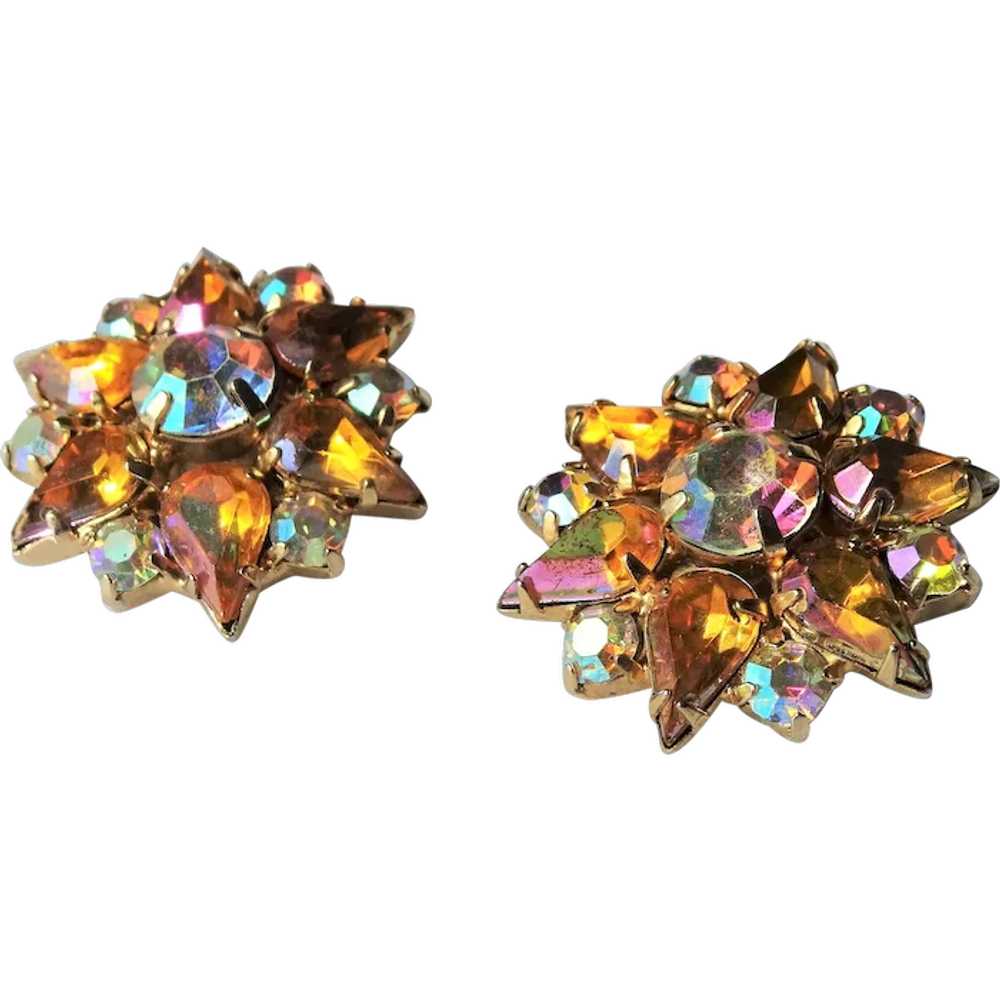 LOVELY 50s Garne' Art Glass Earrings,Rhinestone E… - image 1